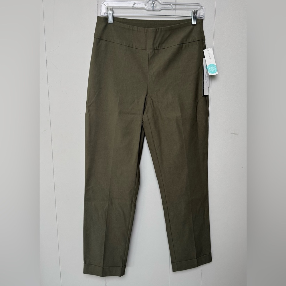 Tribal Fia High Rise Cuffed Straight Olive Rayon Blend Pull On Trousers Size 8
